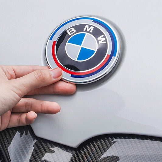 2x BMW Insigne logo Capot 82mm + Coffre 82mm emblème BMW 50E anniversaire