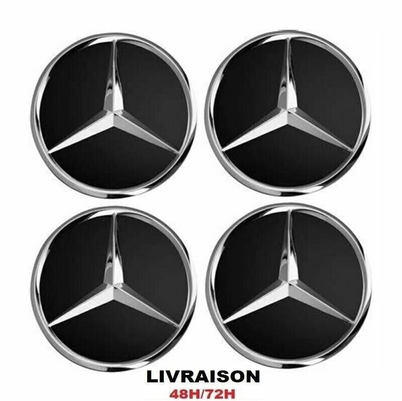 4X embleme Jante Centres De Roue Caches Moyeu Pour Mercedes 60mm Noir Logo