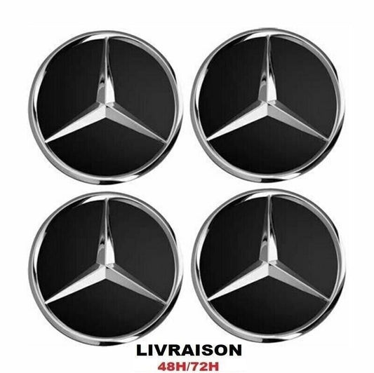 4X embleme Jante Centres De Roue Caches Moyeu Pour Mercedes 60mm Noir Logo